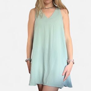 Light Mint Green Sleeveless Mini Shirt Dress, Size Large